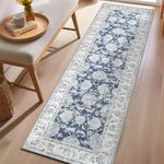 JINCHAN Kitchen Runner Rug 2x6 Rug Vintage Rug Hallway Washable Runner Rug Floral Print Floor Cover Indoor Thin Rug Retro Mat Accent Rug Bathroom Laundry Room Bedroom Farmhouse Dark Blue