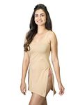 Lyra Women's Pure Cotton Stretchable Camisole/Kurti Slip with High Side Slits Beige