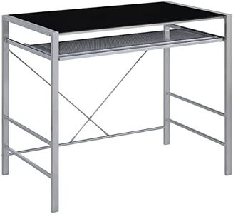 OSP Home Furnishings Zephyr Computer Desk with Keyboard Shelf and Tempered Glass Top, Black Glass and Silver Frame