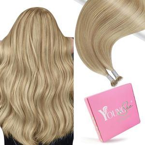 YoungSee Blonde Nano Beads Hair Extensions Dark Ash Blonde Highlights Golden Blonde Nano Hair Extensions Human Hair Highlights Nano Ring Hair Extensions Blonde Nano Tips Hair Extensions 14inch 50g 50s