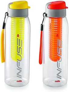 CELLO Infuse Plastic Water Bottle, 800 ml, Yellow/Orange, Set of 2 | Detox Bottle with Infuser Chamber | Leakproof Plastic Bottle with Wide Mouth Opening | Ideal for Gym, Office, Travel