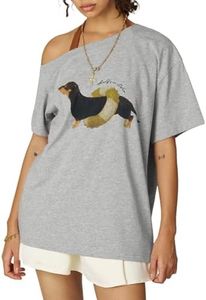Aelfric Eden Dachshund Off The Shoulder Tshirts Women's Oversized Graphic Tees Short Sleeve Summer Cute T Shirts Y2K Tops Gray X-Small