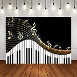 Piano Theme Backdrop for Photography Golden Musical Notes and Piano Keyboard Background for Kids Birthday Party Art Studio Photo Banner Props 7x5ft