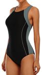 CharmLeaks Women Sports One Piece Swimsuit Removal Padded Bathing Suit Racerback Swimwear Gray L