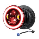 Willpower 1pc 7'' Round LED Headlights, Red White DRL Angel Eyes Halo Turn Signal Lights, High/Low Beam, 50W 5000LM, for Jeep Wrangler JK LJ CJ TJ Motorcycle Harley Davidson