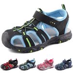 Youecci Kids Sandals Boys Girls Closed-Toe Sport Sandals 1 Little Kid Summer Outdoor Athletic Beach Flats Shoes (Little Kid/Big Kid) Black Blue