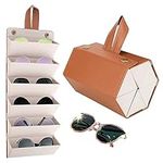 CTDMJ Sunglasses Travel Case, 6-Slot Glasses Storage Box, Foldable Glasses Storage Case, PU Leather Eyewear Storage Box, Multiple Travel Sunglasses Organizer Case, Hanging Glasses Case for Women Men