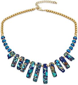 Bleu Peck Bio Perles À Facettes Et Compresse Turquoise Pierre Irrégulière Bib Fan Déclaration Collier Ras Du Cou Colliers Western Bijoux Pour Femmes Ados Plaqué Or Perle Et Fermoir Réglable