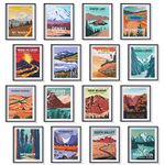 Gersoniel 16 Pieces National Park Posters Vintage of 16 Travel Prints Wall Art Abstract Wall Art and Mountain Print Set Abstract Travel Unframed for Living Room Bedroom Bathroom Decor (Vintage Style)