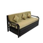 THE AMMA ENTERPRISES Metal Black Matte Finish Sofa Cum Bed with Hydraulic Storage and Mattress (Beige, 6X5 Feet, 4 Seater) _048