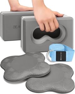 Deep-Zen® Yoga Blocks Wrist Support; Yoga Blocks 2 Pack w/Knee Pads; Yoga Blocks 2 Pack with Strap to Put Less Weight on Wrists; Durable, Versatile Yoga Brick Exercise Block Set, Blocks Yoga - Grey