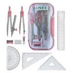 Linex Pink Geometry Set, Maths Set for Exams, Secondary School, 10 Pieces, Compasses, Protractor