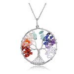 Jovivi 7 Chakra Stone Tree of Life Natural Tumbled Gemstone Wire Wrapped Crystal Pendant Necklace for Women Jewellery Gifts