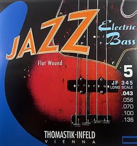Thomastik-Infeld JF345 Bass Guitar Strings: Jazz Flat Wounds 5-String Long Scale Set; Pure Nickel Flats G, D, A, E, B Set