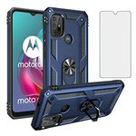 Phone Case for Moto G30/G20/G10/10 Power 2021 with Tempered Glass Screen Protector Cover and Stand Ring Holder Shockproof Heavy Duty Accessories MotoG30 MotoG20 MotoG10 Motorola G 30 20 G10Power Blue