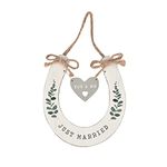 'Just Married' Wedding Horseshoe White with Hanging Heart