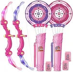 Bow and Arrow Toys for 5 6 7 8 9 10 Years Olds Girls, Archery Set includes 2 Super Bow with LED Lights, 20 Suction Cups Arrows,Archery Set with Standing Target,3 Target Cans,Gift for Kids