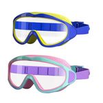 PROBEROS® 2 pack Big Frame Swimming Goggles Leakproof Swimming Goggles for Age 3-16 Kids Swim Goggles with Anti Fog and UV Protection for Boys Girls (Blue+pink)