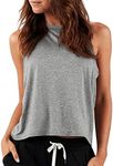 LASLULU Womens Sleeveless Workout Shirts Sexy Crop Tops Flowy Athletic Running Shirts Gym Muscle Tank Casual Tops(Grey Small)