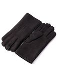 YISEVEN Men's Merino Rugged Sheepskin Shearling Leather Gloves Mittens Sherpa Fur Long Cuff Thick Wool Lined and Heated Warm for Winter Cold Weather Dress Driving Work Xmas Gifts, Black Small