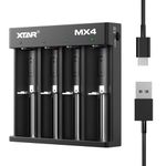 4 Slots Universal Smart Charger,XTAR New MX4 AA AAA Battery Charger Compatible with Rechargeable Li-ion 3.6V/3.7V 16340 18650 21700 26650 3.2V LiFePO4 Ni-MH 1.2V&Li-ion 1.5V AA AAA Batteries