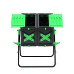 140L Dual Chamber Compost Bin Rotating Composter Tumbler with Easy-Turn, Fast-Working System for Garden, Black&Green