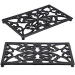 SUMTree 2pcs Rectangle Cast Iron Trivet, Decorative Heavy Duty Hot Pot Holder Mat, Vintage Butterfly Pattern Cast Iron Trivet with Rubber Pegs for Kitchen Dining Table