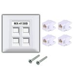 MX Four Port Face Plate with Shutter & Screws Included (Ø 86 x 86 mm) UTP CAT-6A Keystone Jack 180° Additional Extension Female to Female Extender Plug 4138B