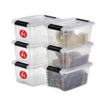 Iris Ohyama Storage Boxes with Lids, 5L, Set of 6, Clear, Secure Buckles, Stackable, Pull-Handles, For Bedroom, Closet, Office, Organisation, BPA Free Plastic, Clothes Tote, NTB-5