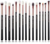 Jessup 15Pcs Professional Makeup Brushes Set Make up Brush Tools kit Cosmetics Tools Eye Liner Shader Wood Handle Natural-synthetic Hair Brushes T157 (Pearl Black/Rose Gold)