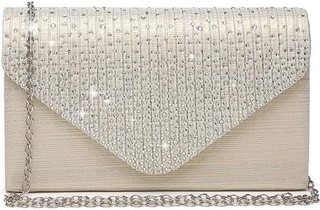 Dasein Women Satin Evening Bag Rhinestone Clutch Purse Wedding Prom Purse Formal Cocktail Party Handbag (Champagne)