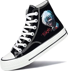 Roffatide Anime Tokyo Ghoul Zapatillas Altas de Lona Zapatos Planos Estampados Zapatos de Skate con Cordones Talla Unisex Negro 42