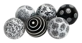 Deco 79 Ceramic Handmade Glossy Decorative Ball Orbs & Vase Filler with Varying Patterns, Set of 6 3" D, Black