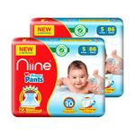 Niine Baby Diaper Pants, Small(S) Size (4-8 Kg) | 172 Count, Pack of 2| With Diaper Change Indicator| Faster Absorption |Up to 10 Hours Protection| Anti-Rash Diapers