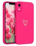 DOMAVER for iPhone XR Case Cute Plated Love Heart Cover for Women Girls Slim Thin Lightweight Silicone Lens Camera Protection Shockproof Cover for iPhone XR 6.1 Inch-Hot Pink