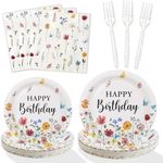 Lopeastar 100Pcs Wildflower Party Decorations Plates Set, Floral Paper Plates Napkins and Forks Flower Birthday Decorations for 25 Guests