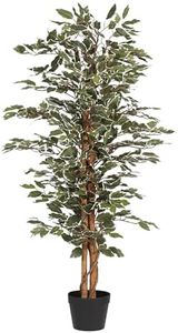 Blooming Artificial - Ficus Tree Artificial Plant, Large Fake Plant in Pot for House and Indoors, Year Round Decorative Realistic Faux Foliage (Variegated) (120cm/ 4ft)