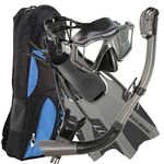U.S. Divers Lux Platinum Snorkeling Set - Panoramic View Mask, Pivot Fins, GoPro Ready Dry Top Snorkel + Gear Bag, Gun Metal S/M