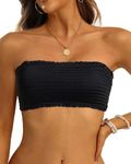 Aqua Eve Women Strapless Bikini Top Only Bandeau Swim Top Tube Top Swimsuit, Black, Small