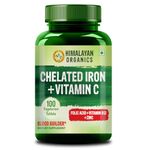 Himalayan Organics Chelated Iron with Vitamin C,B12,Zinc & Folic Acid | Boost Hemoglobin Levels | Improves Concentration Level,Energy & Blood Building-120 Veg Tablets