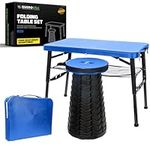 Rhino USA Portable Camping Table and Stool Set - Lightweight Foldable Camp Tables with Net for Beach Trips, Fishing, Picnic, Cooking & Much More (Blue)