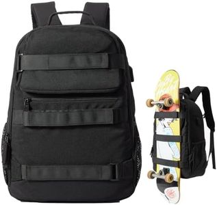 Skateboard Backpack, Large Skateboard Bag for Men and Women Laptop Bag with USB Port, for Skateboarding, College, Travel (Black)