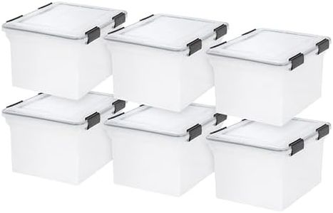 IRIS USA File Box WeatherPro File Organizer Plastic File Box for Letter/Legal File, Water Resistant Document Box, Durable Lid, Seal w/ Secure Latching Buckles, Stackable, Nestable, Clear 32 Qt. 6Pack
