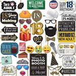 18th Birthday Photo Booth Props - 41-pc Photobooth Kit with 8 x 10-Inch Sign, 60 Adhesive Pads, 45 Sticks - 18th Birthday Decorations for Girls and Boys - 18 Photo Booth Props