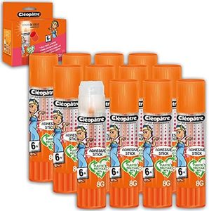CLEOPATRE Boîte de 12 bâtons de colle TRANSPARENTE Adhésive plastique recyclé en format 8 gr
