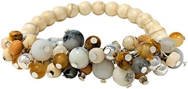 Rosemarie & Jubalee Women's Bohemian Chic Natural Howlite Stone With Faceted Crystal Charm Cluster Stacking Statement Stretch Bracelet, 6.75", Metal, crystal and natural stone