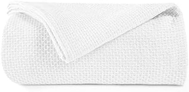 BOUTIQUO 100% Cotton Bed Blanket, Breathable Thermal Blanket Twin Size, Soft Honeycomb Waffle Blanket 60"x90", Cotton Bed Blanket, Perfect for Layering Any Bed for All Season, White