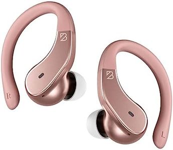 Runner 40 - Secure-Fit Wireless Earbuds for Small Ears, Running Bluetooth Earphones for Women, Rose Gold Deep Bass Wrap Around Earbuds for Small Ear Canals with EarHooks, Light Pink Over The Ear Buds