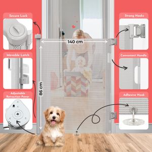 Dikots Retractable Stair Gate, White – Safety Barrier for Kids & Pets