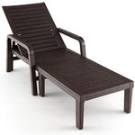 COSTWAY Sun Lounger, 4/5 Positions Adjustable Outdoor Chaise Lounge Chair with Wood Texture Surface, All-Weather Sunbed Recliner Chair for Garden, Patio, Beach and Poolside (with Armrests, Coffee)
